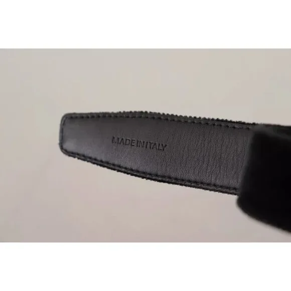Dolce & Gabbana Black Velvet Silver Tone Metal Logo Buckle Belt